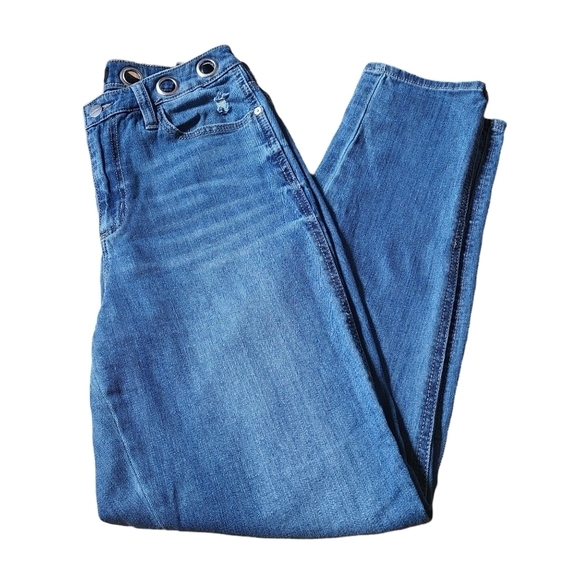 Buffalo David Bitton rivets blue girlfriend high Rise relaxed  jeans UNIQUE - Picture 2 of 10